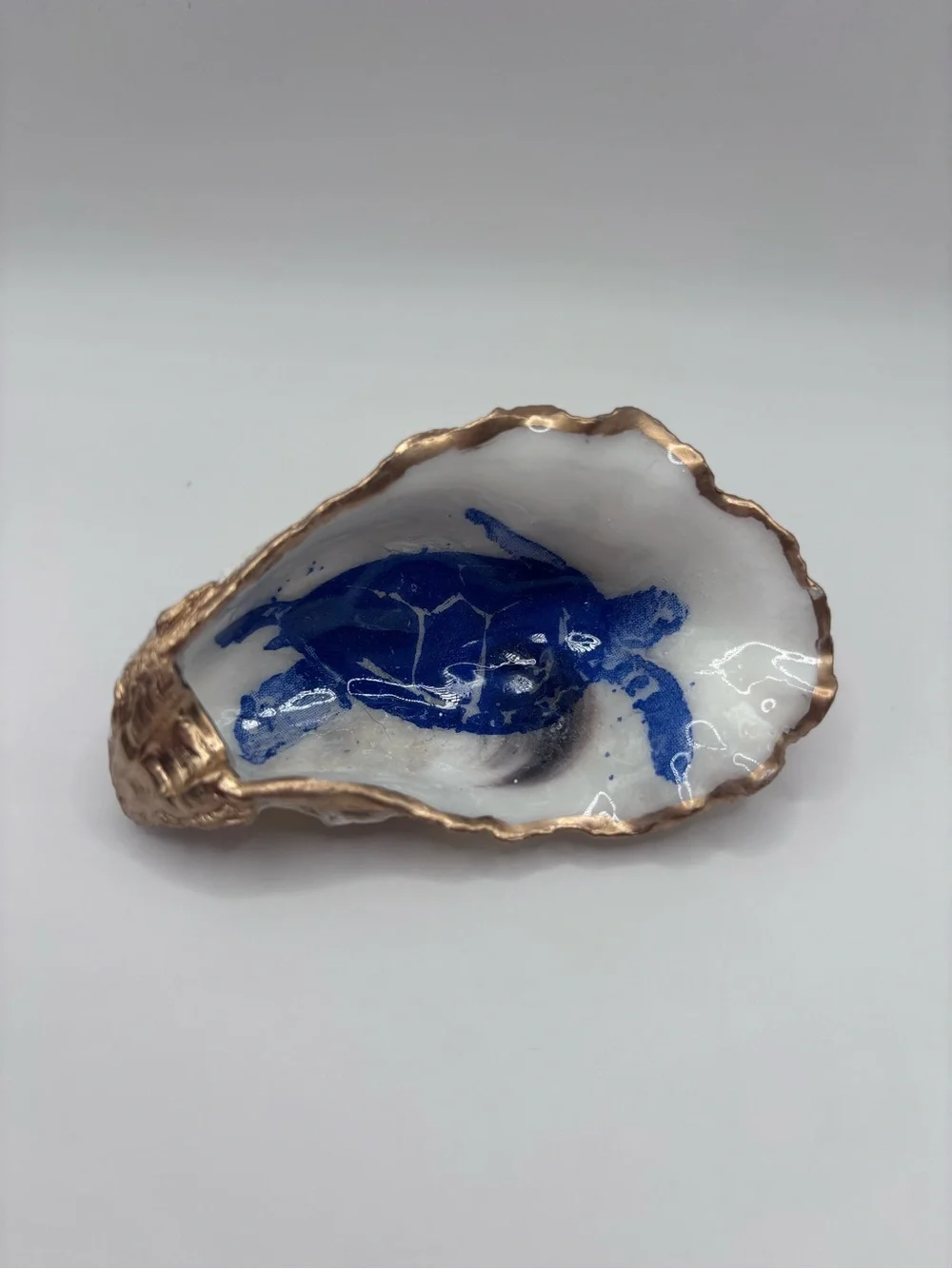 Hand-Painted Blue Turtle Oyster Shell Accent Dish by